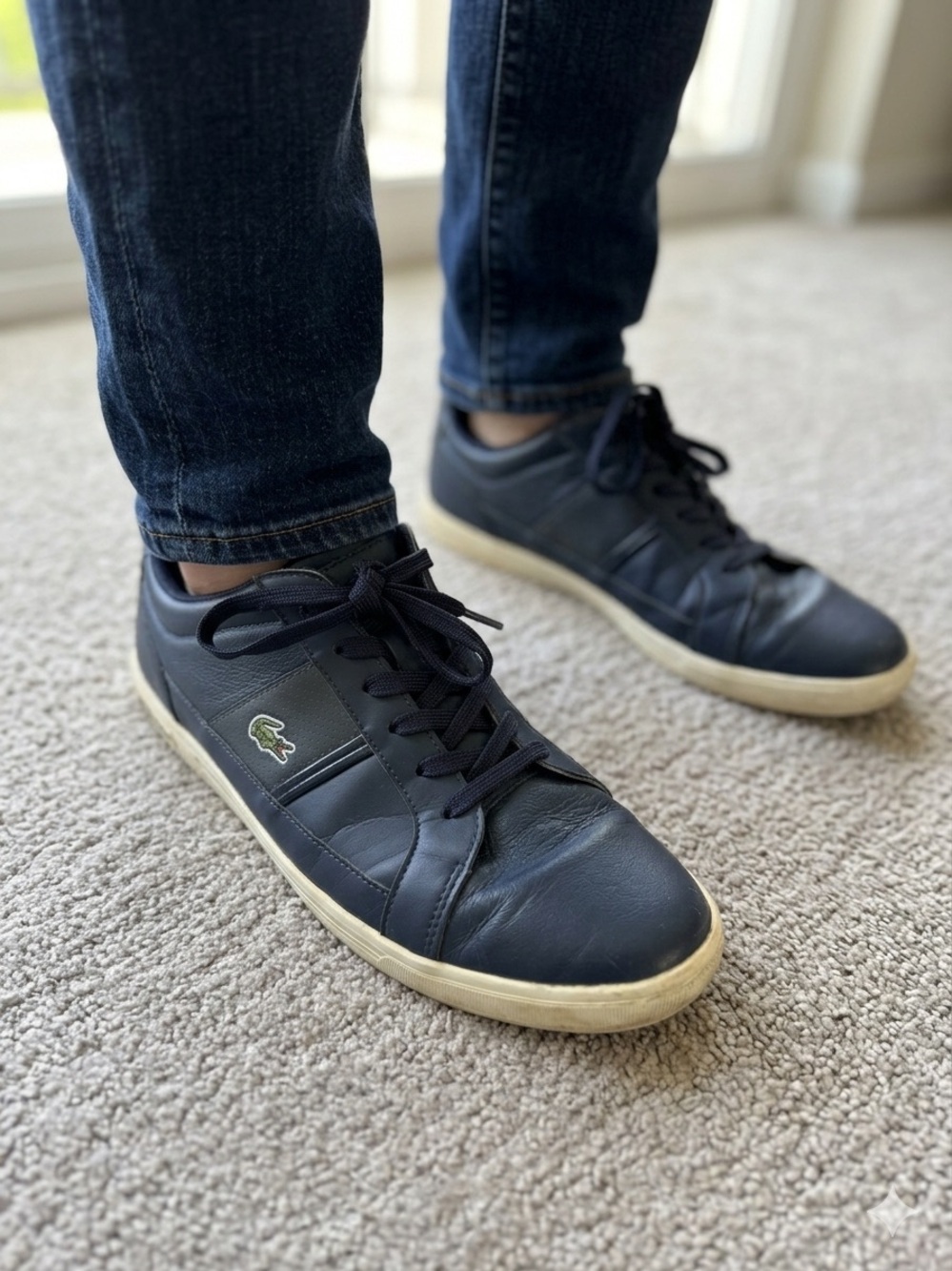 Lacoste Men’s Navy Leather Low-Top Sneakers